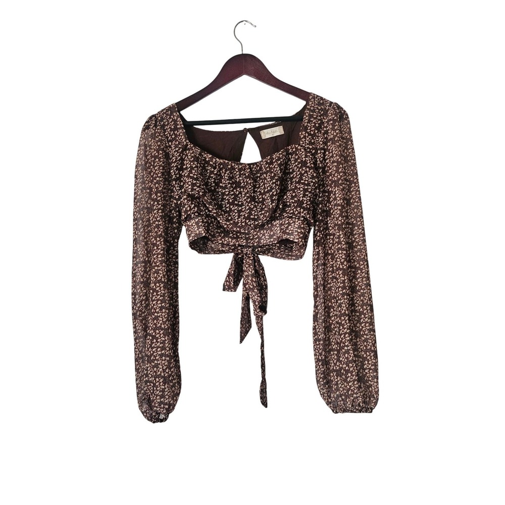 Alter'd State Brown Floral Open Back Tie Crop Top Cottagecore Boho Size M